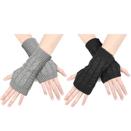 ZPLASK 2 Pairs Fingerless Gloves for Women, Wrist Warmers, Fingerless Gloves, Arm Warmers Mittens Thermal Cable Knitted Gloves Warm Fingerless Gloves for Women/Girl （Acrylic）