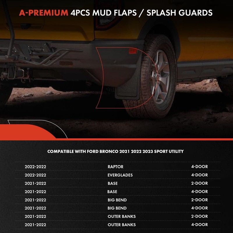 A-Premium - 4PCS Mud Flaps Splash Guards W/Hardware Compatible with