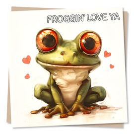 Funny Frog Birthday, Anniversary or Valentine's Card For Other Half - Froggin' Love Ya - For Husband, Wife, Partner, Boyfriend, Girlfriend