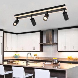 eluze 4-Light LED Track Lighting Fixtures Ceiling, Dimmable LED Ceiling Light with Adjustable Heads, Modern Black LED Track Lighting for Kitchen Bedroom Living Room, ETL Listed