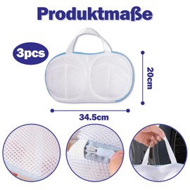 KAOTPO, 3 pieces laundry net bra, laundry net bra with dimensions 34 x 20 cm, bra laundry net for washing machine, reusable laundry net bra with zip in large size.