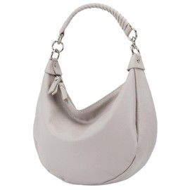 SH Leder Mina G668 Women's Crescent Shaped Bag Stylish Banana Shoulder Bag Leather 30 x 22 cm, lightgrey