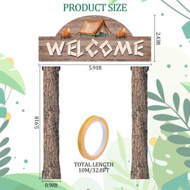 Peryiter 3 Pcs Camping Themed Party Decorations Banner Welcome Porch Sign with 1 Double Sided Tape for Summer Camp Birthday Hawaii Baby Shower Themed Party Activity Decor Indoor Outdoor Natural Style