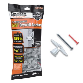 TOGGLER Toggle TC Commercial Drywall Anchor with Screws, Polypropylene, Made in US, 5/8" to 3/4" Grip Range, for #6 to #14 Fastener Sizes (20)