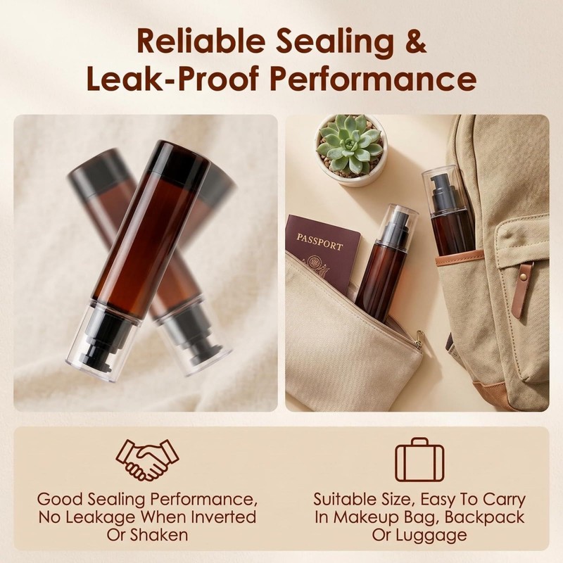 2 Pcs 100ml 3.4 oz Brown Plastic Airless Pump Bottles