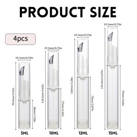 4pcs Airless Pump Bottles for Eye Cream Applicator Tool & Lip Gloss Tubes - 5/10/12/15ml Travel Containers with Metal Massage Tip
