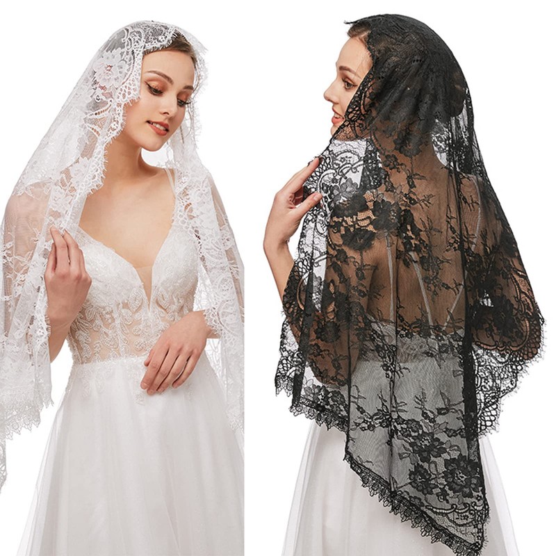 BYUTFA Lace Veil Mantilla Catholic Veil Elegant Floral Pattern Soft