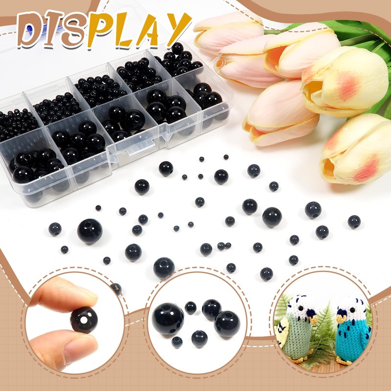 TOAOB 736pcs Sew in Eyes Doll Eyeballs 3mm to 12mm