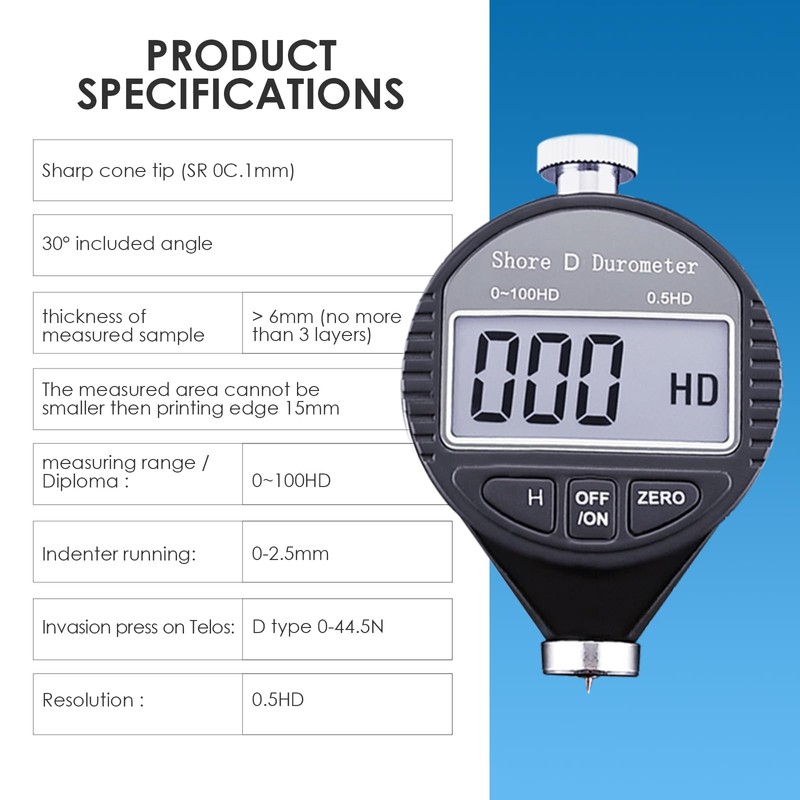 Shore D Hardness Tester Meter Portable 0-100HD Digital Durometer D