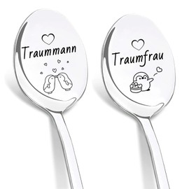 DIKARIYA Gifts for Women, Set of 2 Coffee Spoons with Engraving, Dream Man and Dream Woman, Birthday Gifts for Women, Small Wedding Gifts for Women, Friendship, Midwife Gift