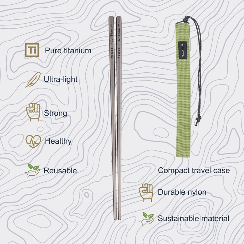 SANTTA Titanium Chopsticks with Travel Case - Ultralight and Reusable