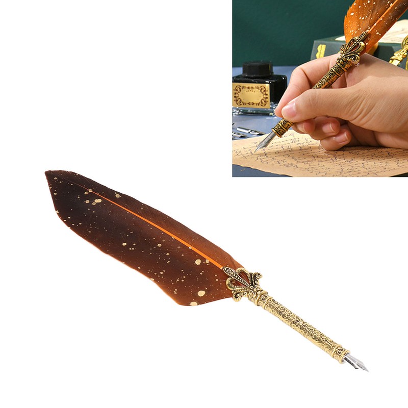 Feather Pen Set with 10 Interchangeable Nib Fire Lacquer Wax