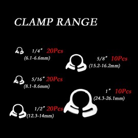Quickun 1/4" 5/16" 1/2" 5/8" 1" Heavy Duty Double Snap Grip Nylon Hose Clamps Several Ratcheting Adjustable Clamp, 50 Packs