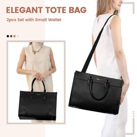 LOVEVOOK Laptop Tote Bag for Women 15.6 Inch Leather Work Bag with Clutch Purse, Large Capacity Lightweight Computer Bag, Waterproof Briefcase Shoulder Handbag, Ideal for Work, Travel, Office