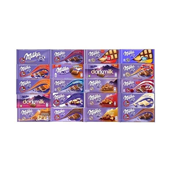 Milka Chocolate Assortment Variety Pack 20 Different Pcs. Full Size Bars ( Randomly Selected )