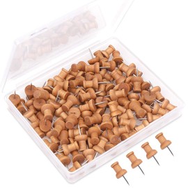 H&S Wood Push Pins for Corkboard - 100pcs Wooden Pushpins for Photos and Documents - Thumb Tacks with Wood Head for Office & School Notice Board