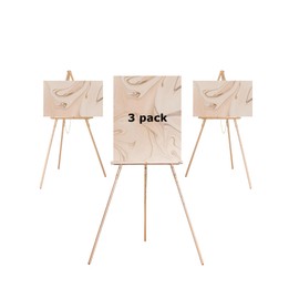 DJAR 3 Pcs 63" Wooden Easel Stand for Sign, Dual-use Adjustable Height, Wood Floor Display Easel for Wedding, Welcome Board, Poster, Picture, Photo- Rose Gold