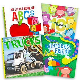 Picture Book Set for Kids Toddlers-- 4 Books Featuring Trucks, Tractors, Farm Animals and Forest Friends
