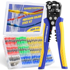 haisstronica 400PCS Solder Seal Wire Connectors Kit with 10-24 AWG Self-Adjusting Automatic Wire Stripper Tool, Waterproof Heat Shrink Butt Terminals for Car, Marine, Trailer, DIY Wiring Projects