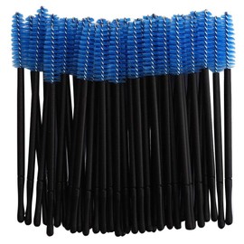 Paquete de 100 kits de herramientas de pincel de maquillaje de aplicador de varillas de pincel de pestañas desechables, cinco colores para elegir(azul)