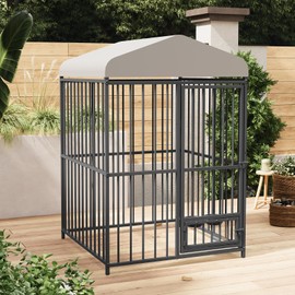 Large Outdoor Dog Kennel with Waterproof Cover, Large Dog House with Feeding Doors, Heavy Duty Dog Enclosures for Garden Backyard Courtyard（4×4×6FT）