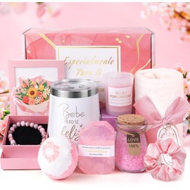 FUWEN Regalos de Cumpleaños para Mujeres, Canasta de Spa Relajante para Mujer, Paquete de cuidado personal para mujeres, Regalo de San Valentín, Regalos para Esposas, Novia, Mamá, Amigas (Rosa)