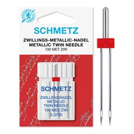 Schmetz sewing machine needle, twin metallic needle 3.0/90, 130 metres, ZWI for household sewing machines
