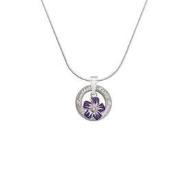 Delight Jewelry Silvertone Purple and White African Violet Flower - Silvertone Happy Hanukkah Message Ring Necklace, 18"