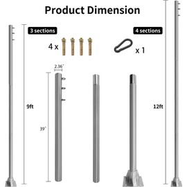 VELSKUD 10ft Shade Sail Poles, Silver, Stainless Steel, Contemporary Style, Not Water Resistant, Shade Sails, Post Mount, Screw-In Installation, Concrete Base Bracket