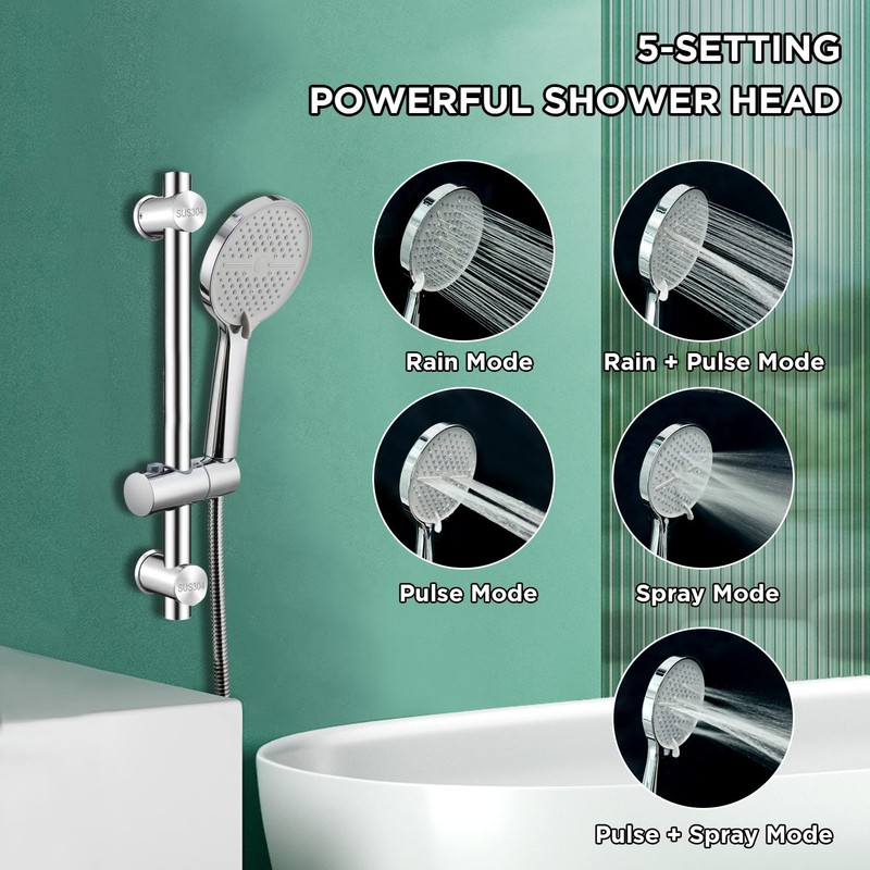 16.5-Inch Shower Riser Rail Kit Adjustable Shower Slide Bar with