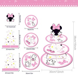 Minnie-Themed Party Supplies and Decorations, a Three-Tiered Cupcake Stand, a Display Stand for Birthday Desserts and Cakes, which is Suitable for Cute-Style Birthday Decorations. (White Minnie)