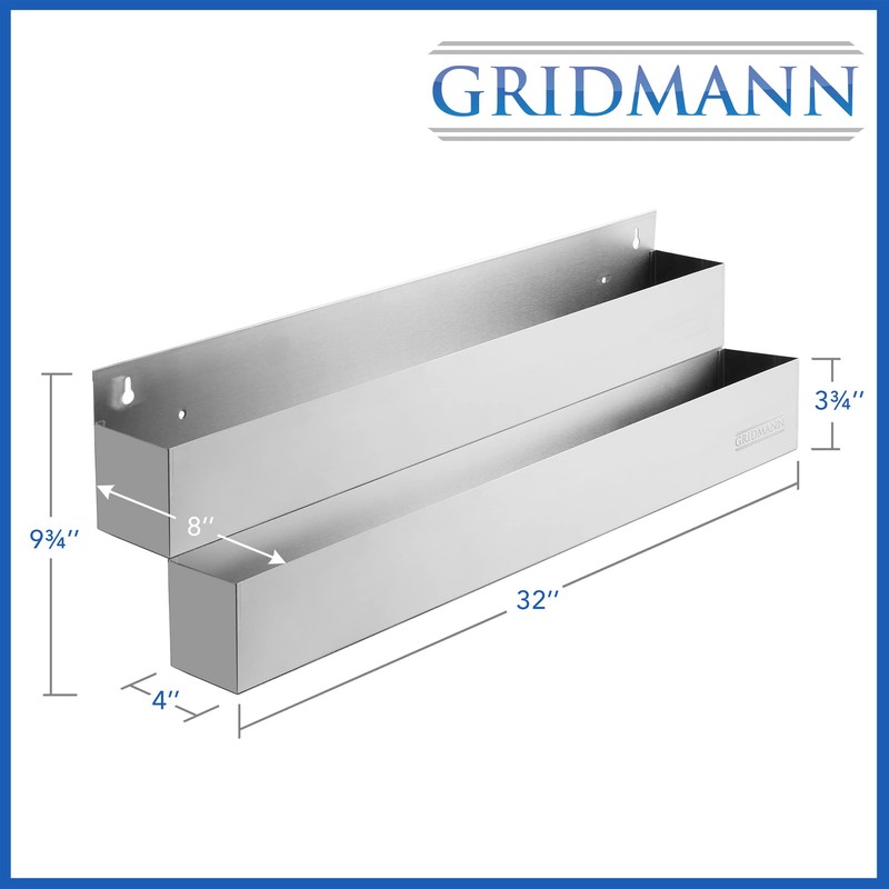 GRIDMANN 32-inch Double Tier Speed Rail - Stainless Steel Liquor