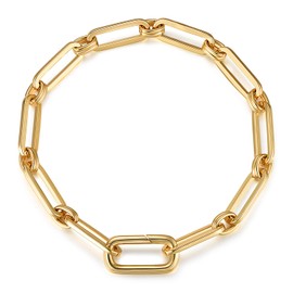 FRUMOS Dainty Layering Bracelets for Women 18 k Gold Plated Fashion Adjustable Chunky Cuban Paperclip Link Chain Bracelets Jewelry for Women Girls Gift, 7.9 Inch, Brass