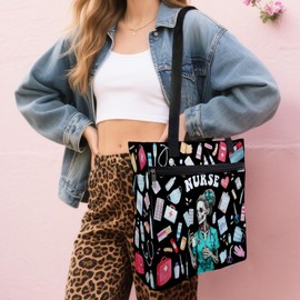 Ialtsidws Nurse Tote Bag for Women with Zippers & Front Pocket, Large Lightweight Stylish Shoulder Handbag for Work, Travel, Daily Essentials (Gift for Nurse)