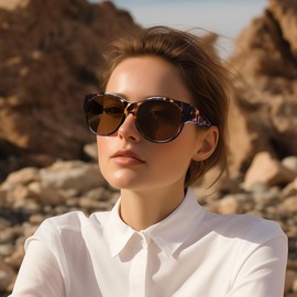 TINHAO Polarized Sunglasses Fit Over Glasses for Women Men, Trendy Large Cat Eye Over Glasses UV400 Protection(Amber Leopard-Brown)