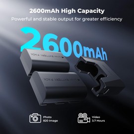 K&F Concept 2-Pack 2600mAh LP-E6NH Battery and 18W Charger Compatible with Canon EOS R7, R5, R6, R, 5D Mark II/III/IV, 6D, 6D Mark II, 7D, 7D Mark II, 90D, 60D, 70D, 80D Cameras
