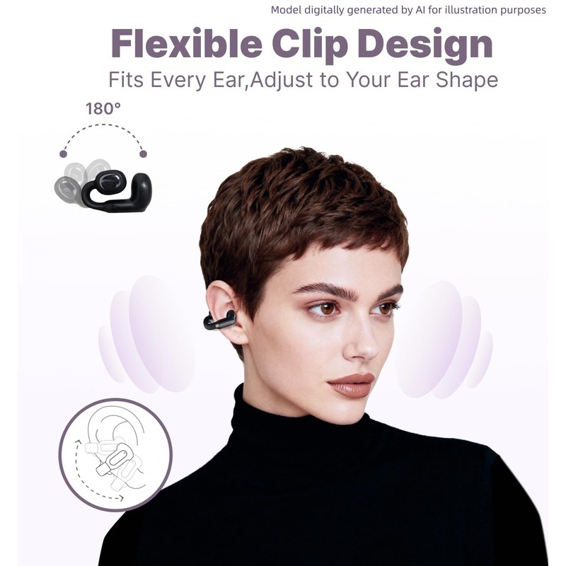 Hmusic A24 TWS AI ENC Clip-on Earbuds, Open Ear Bluetooth