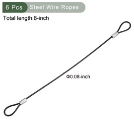 YOKIVE 6 Pcs Safety Cable Locks, Stainless Steel Security Wire Rope with Double Loops | Great for Outdoor, Luggage Locks (Black, 8-Inch)