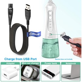 T Power Charging Cable for for MOSPRO , iTeknic Portable Cordless Oral Irrigator Dental Water Flosser Travel Power Cord w/o Home Car Ac Adapter
