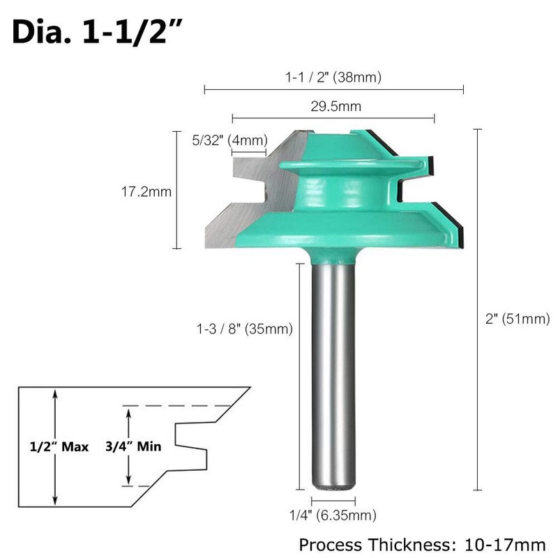 Gasea 3pcs 1/4-Inch Shank 45 Degree Lock Miter Router Bits