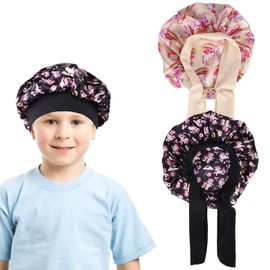 EOAMGO Pack of 2 Children's Silk Bonnet Sleep Cap, Unicorn Satin Hair Cap for Girls and Boys, Black and Khaki