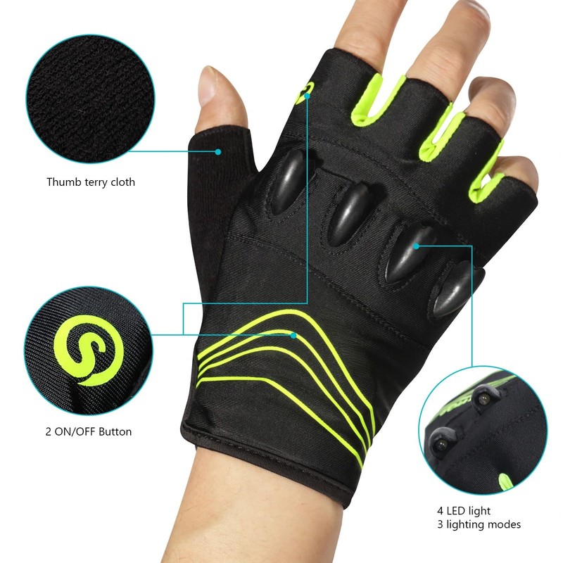 Rechargeable 4 LED Flashlight Cycling Gloves Hands Free Led Flashlight