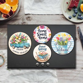 Spring Floral Electric Stove Burner Covers，4 Pcs Farmhouse Decor Round Stove Burner Cover，8 Inches and 10 Inches，Gas Stove Burner Cover,Metal Cooktop Flowers Decorative Home Decor,Kitchen Decor