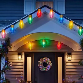 Pallerina Jumbo Outdoor Christmas Lights,16FT C9 Jumbo Xmas String Lights Decorations Waterproof Hanging Lights with 10 Large Clear Multicolor Bulb for Outdoor Porch Patio Eave Xmas Roof Decoration