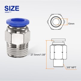 sourcing map 10pcs Push to Connect Fitting 10mm Tube OD x 3/8" NPT Thread Male Straight Quick Connector Copper Air Line Hose Fittings for Industry Air System PC10-N03, Blue