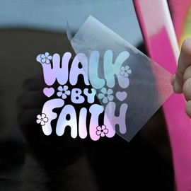 Walk by Faith Car Decal Funny Christian, Religious, Love Jesus, Bible Verse, Scripture, Pray Humor Car Window Accessories Affirmations Vinyl Waterproof 6 Inches Bumper Sticker Gift for Mom Dad Friend
