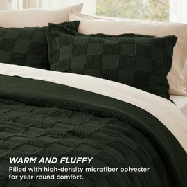 Bedsure King Size Comforter Set Dark Olive Green, Boho Tufted Bed Set, Checkered Farmhouse Shabby Chic Bedding, 3 Pieces, 1 Plaid Geometric Comforter and 2 Pillow Shams