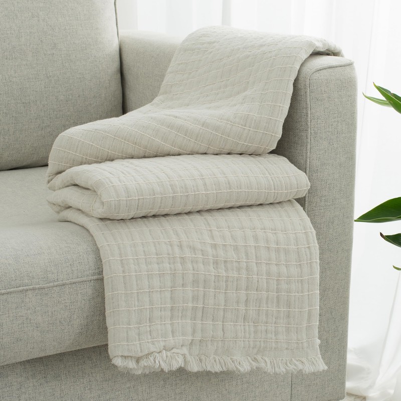 GINAMUSE Muslin Throw Blanket for Couch 100% Cotton Gauze Bed