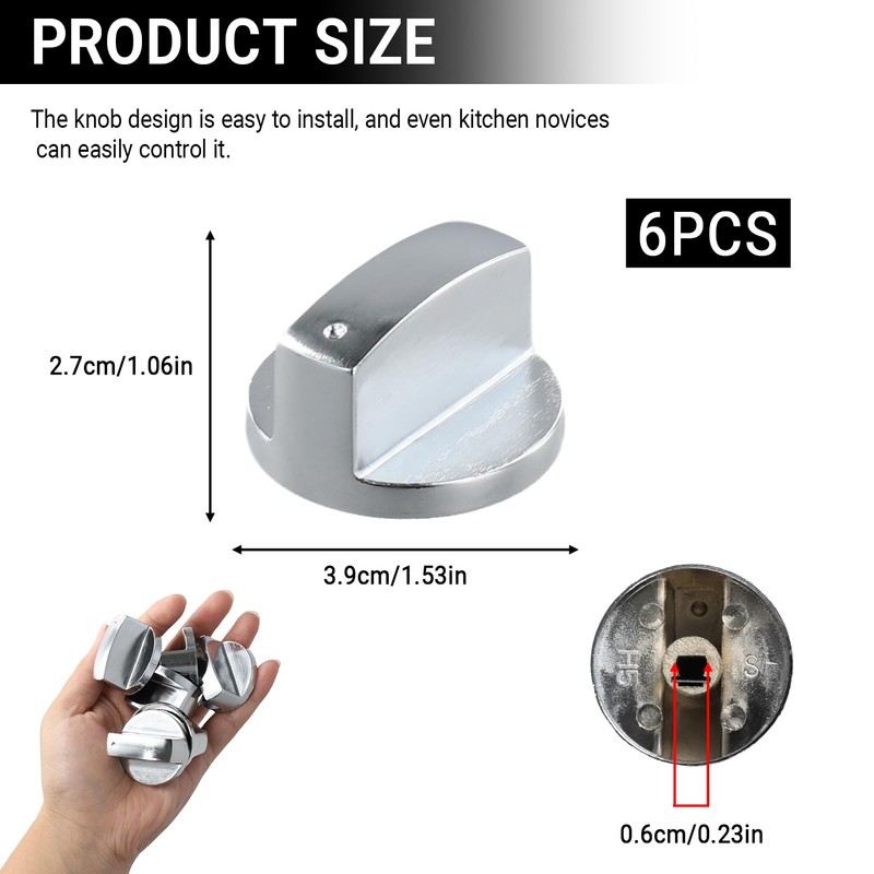 6 Pcs Universal Gas Stove Knobs - 6MM Durable Metal