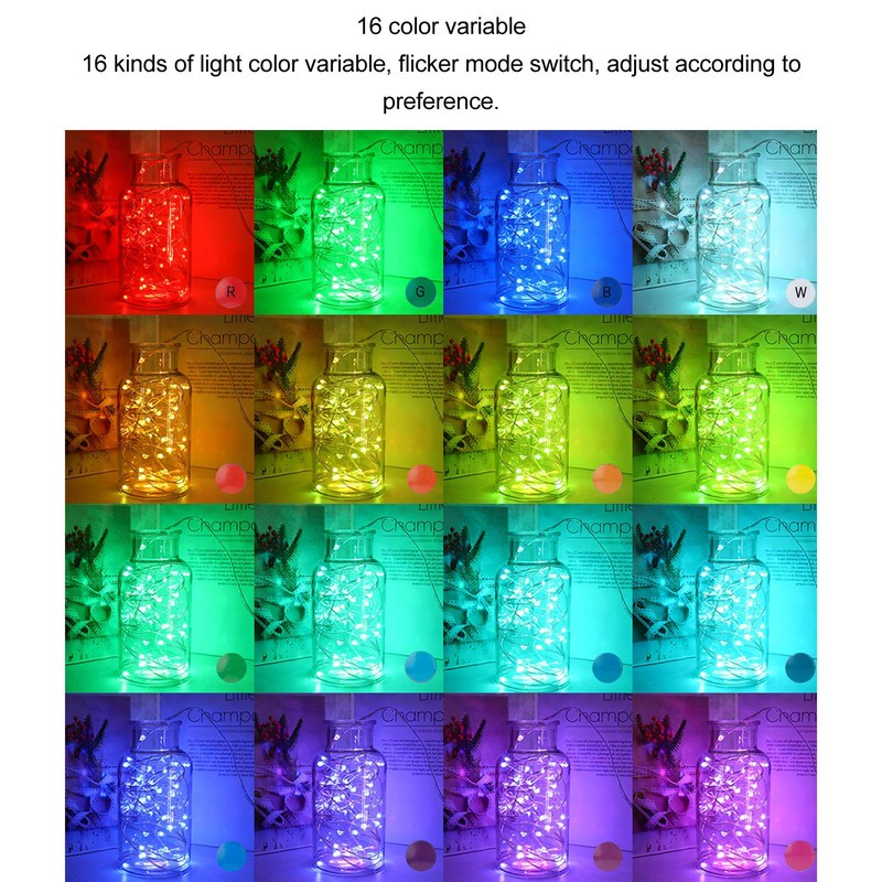 2pcs String Lights Remote Control LED Fairy Lights 16 Colors